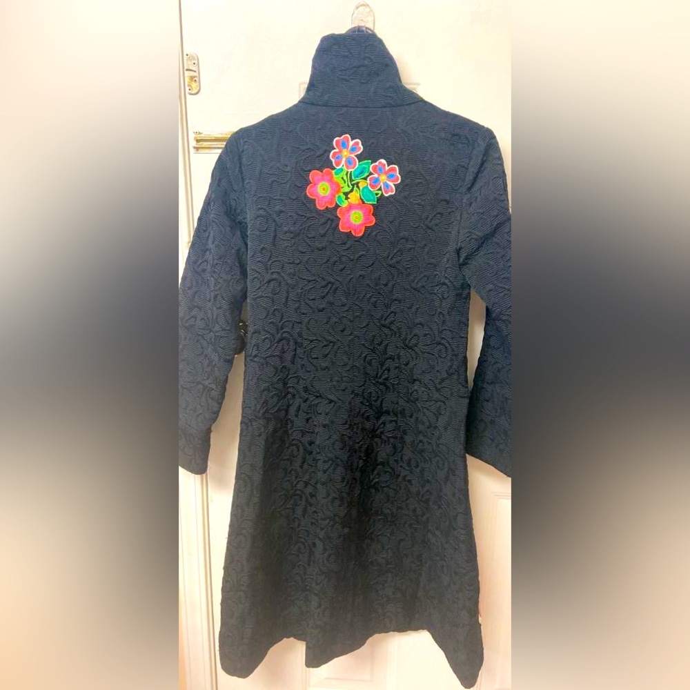 Self Embroidered coat with painted floral design in front and back. - Picture 2 of 4